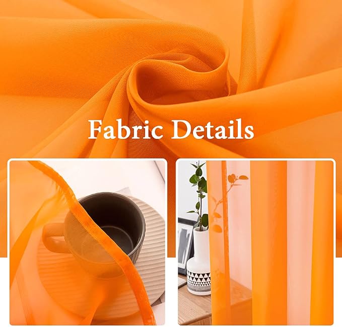 MIULEE Orange Fall Sheer Curtains 54 X 63 Inches, 2 Panels | Solid Color - Image 3