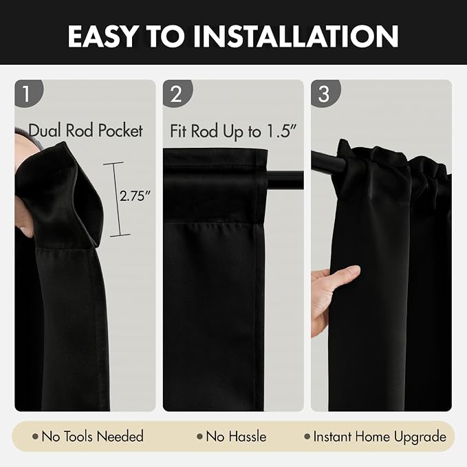 MIULEE 4-Panel 36 Inch Blackout Kitchen Tier Curtains Over Sink Black | Privacy - Image 5