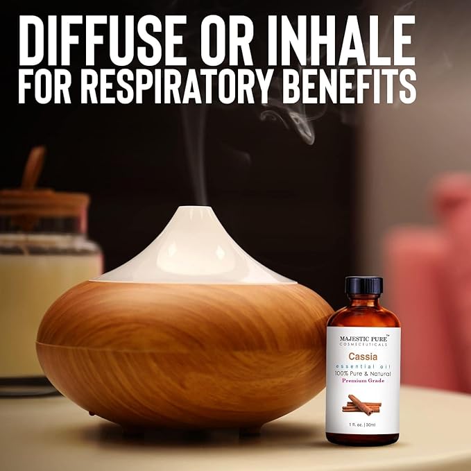 Majestic Pure Cassia Essential Oil with Glass Dropper - 1 Fl Oz - 100% Pure and Natural Cassia Oil - Premium Grade Essential Oils for Diffuser, Aromatherapy, Soap and Candle Making
