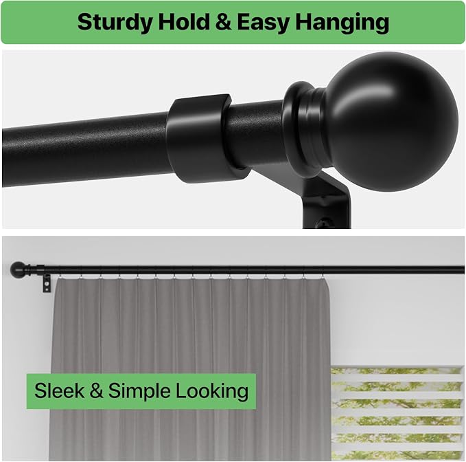 Curtain Rods for Windows 48 to 84, 2 Pack Black Curtain Rod - Image 6
