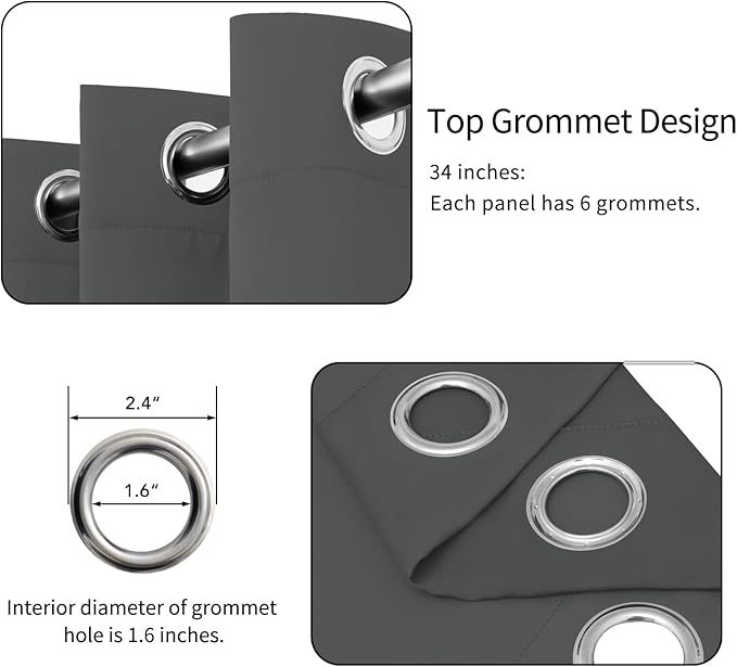 Easy-Going Blackout Curtains for Bedroom, Solid Thermal Insulated Grommet and Noise Reduction Window Drapes, Room Darkening Curtains for Living Room, 2 Panels (34x72 in, Gray)