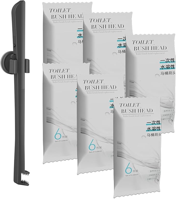 Disposable Toilet Brush with Replaceable Heads, Wall-Mounted Holder, Hygienic Bathroom Cleaning Tool (Dark Grey Toilet Brush + 36 Refills)