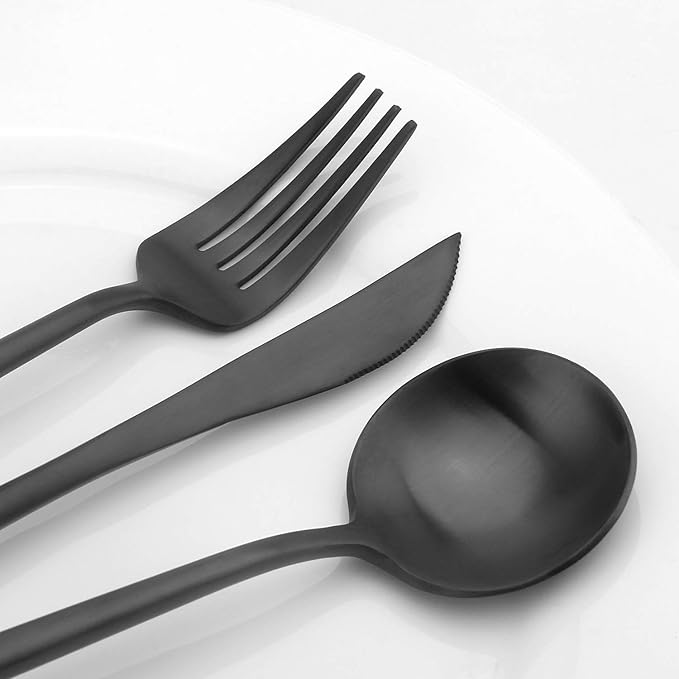 Matte Black Silverware Set, Vanys 20 Piece Stainless Steel Cutlery Flatware Set, Kitchen Utensil Sets for 4, Tableware With Knife Spoons And Forks Set, Satin Finished Polished