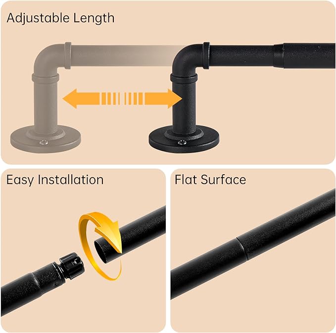 2 Pack Industrial Curtain Rods for Windows 66 to 120 Inches, for Indoor and - Image 3