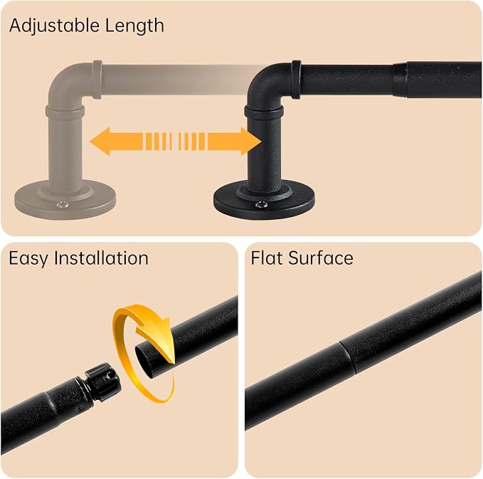 2 Pack Industrial Curtain Rods for Windows 28 to 48 Inches, for Indoor and - Image 3