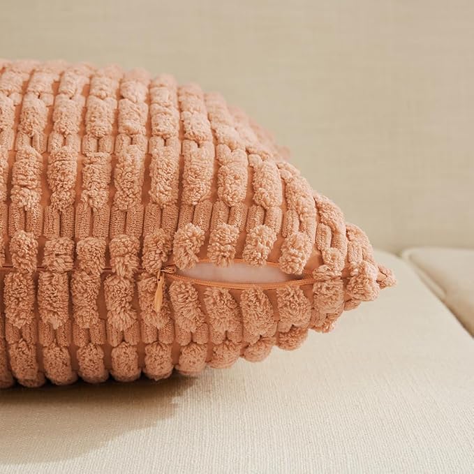 Fancy Homi 4 Packs Peach Decorative Throw Pillow Covers 16x16 Inch - Image 3