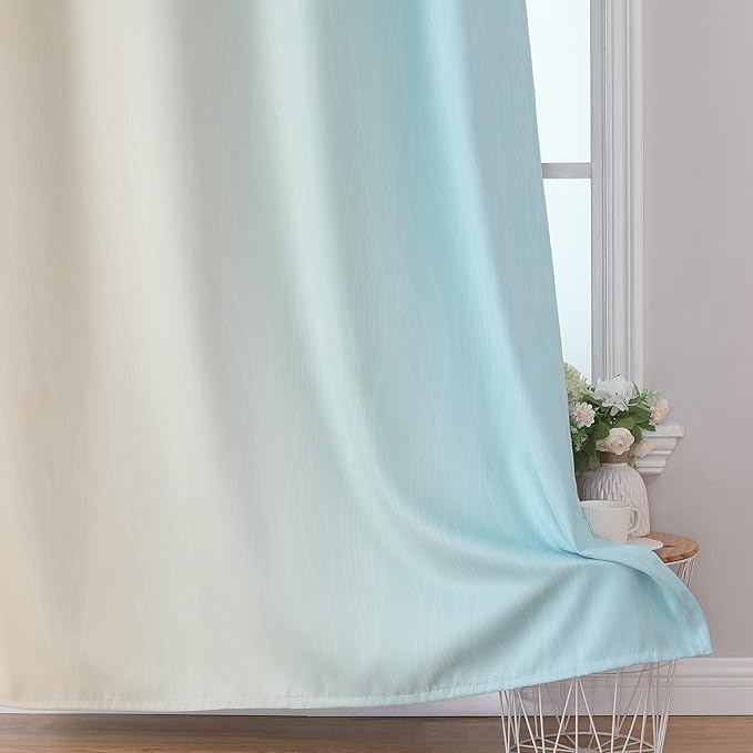 Estelar Textiler Aqua and Beige Blackout Curtains 54 Inch Length, Light - Image 6