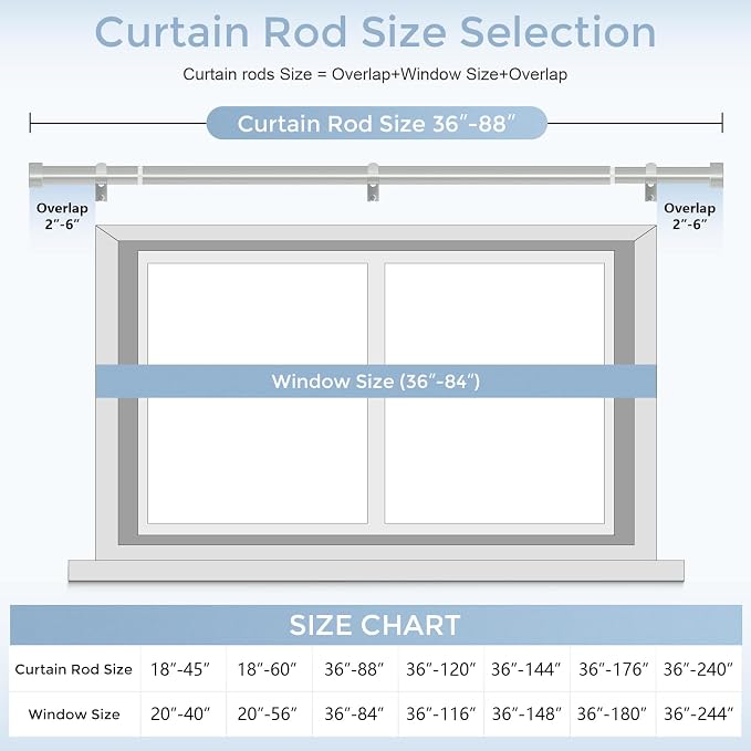 VOIIY Silver Curtain Rods for Windows 48 to 84 Inch, Size:36-88 Inch, Antique - Image 5