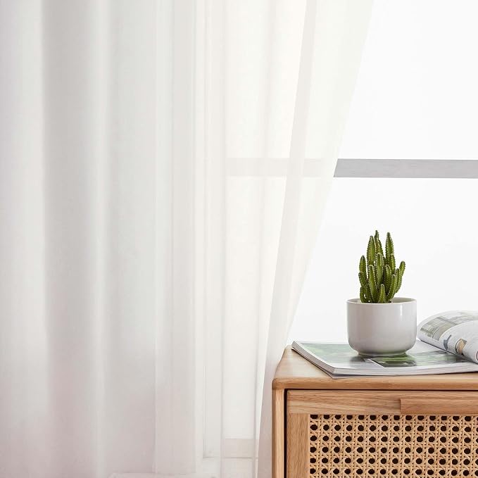 Ivory Sheer Curtains for Bedroom Living Room 45 Inch Length 2 Panels, Soft Airy - Image 6