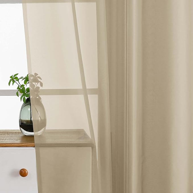 Taupe Valances for Windows 14 inch Length 2 Panels Set, Small Voile Sheer - Image 4