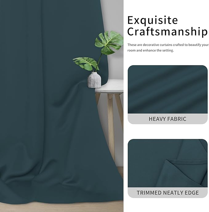 Easy-Going Blackout Curtains for Bedroom, Solid Thermal Insulated Grommet and Noise Reduction Window Drapes, Room Darkening Curtains for Living Room, 2 Panels(42x72 in, Bluestone)