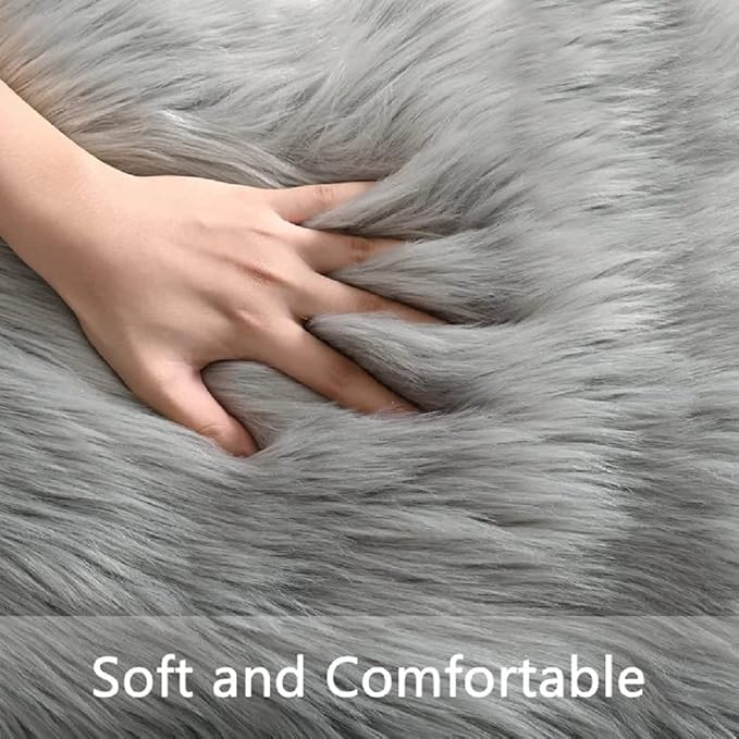 ORINOVA Silver Grey Furry Washable Faux Shaggy Fur Rugs - Image 8