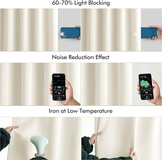 MIULEE Beige White Back Tab Blackout Curtains 52x84 Inch Length 2 Panel Set | - Image 5