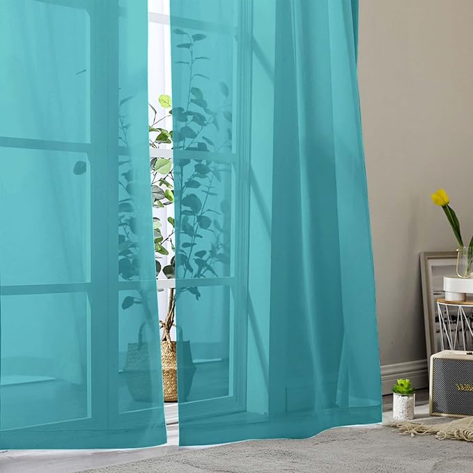 Sheer Turquoise Curtains for Bedroom Living Room 54 Inch Length 2 Panels Set - Image 8