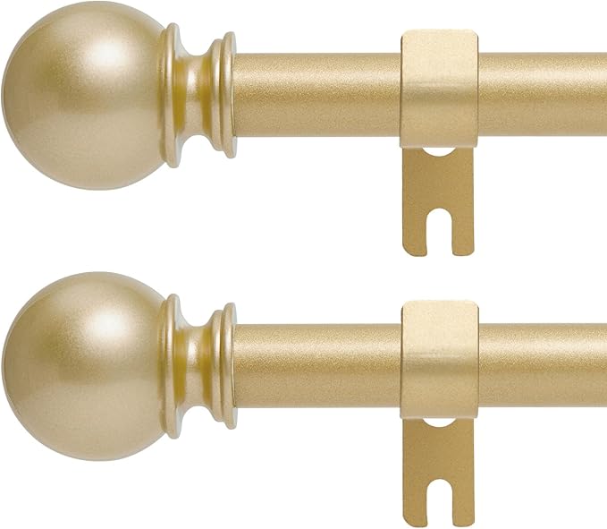 Gold Curtain Rods for Windows 28 to 48 Inch, 2 Pack 5/8" Diameter Heavy Duty by Poskena