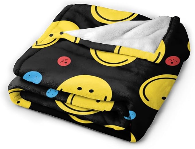 Smiley Face Throw Blanket Soft Smiley Fleece Blanket Men Women Gift for Kids Boys Girls for Party Couch Sofa Bed Deco Blankets 50x40 Inches
