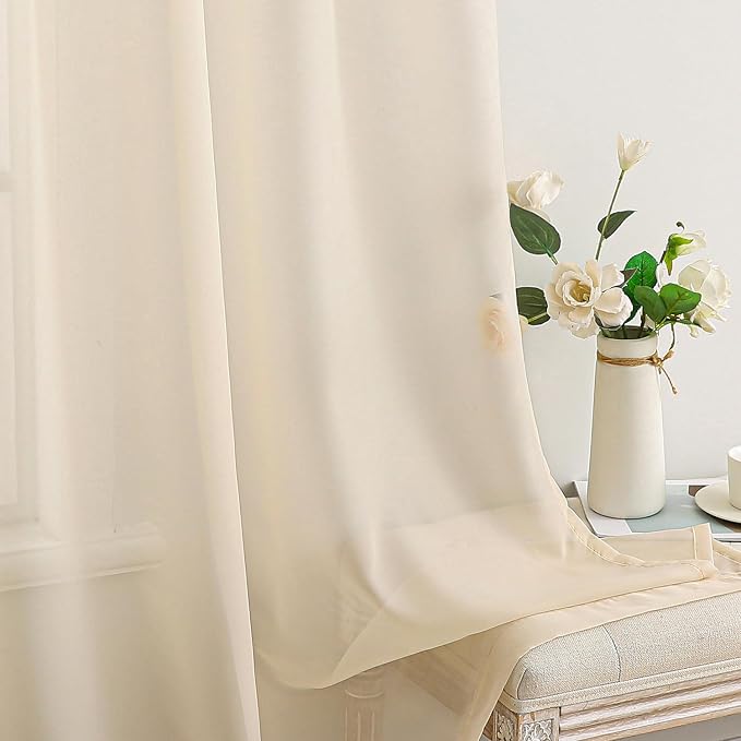 MIULEE 2 Panels Sheer Curtains for Living Room 54 X 63 Inches Cream | Sheer - Image 4