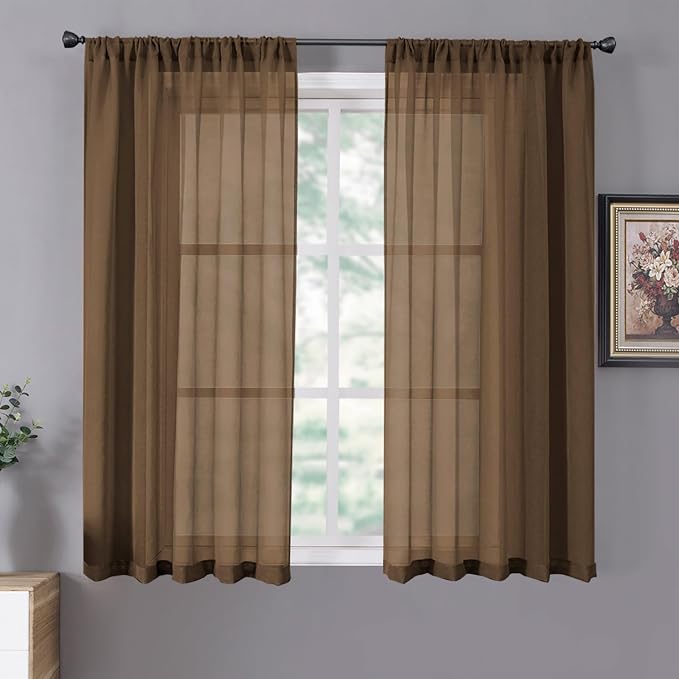 Tollpiz Short Sheer Curtains Linen Textured Living Room Curtain Sheers Light by Tollpiz