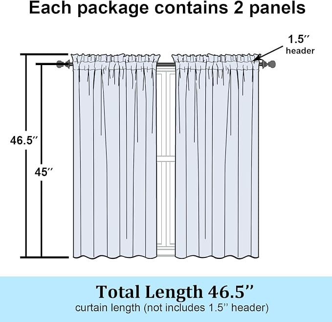 Simplebrand Black Semi Sheer Curtains 45 Inch Length 2 Panels, Geometric - Image 7