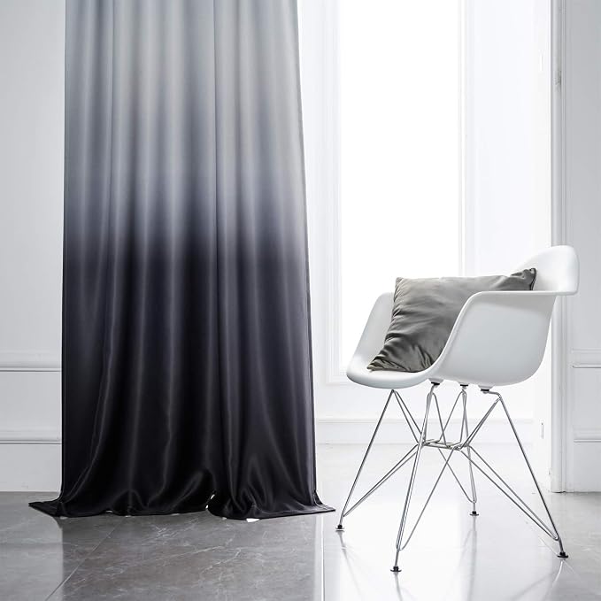Gradient Color Ombre Blackout Curtains Black Thickening Polyester Eyelet Top - Image 2