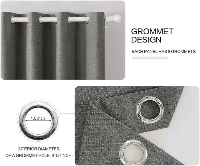 MIULEE Linen Texture Curtains, 2 Pack Dark Grey 52x108 Inch, Room Darkening - Image 4