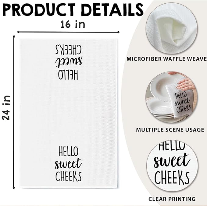 Hello Sweet Cheeks Hand Towel, Waffle Weave Microfiber Bathroom Towel, Funny Rustic Farmhouse Decor, Cute Guest Bathroom Accent