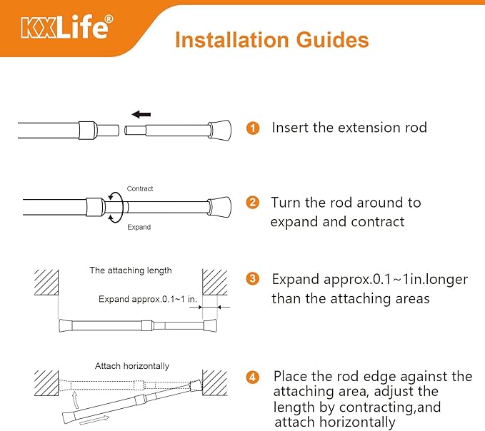 KXLife 4 Pcs Spring Tension Curtain Rod Adjustable 28 to 40 Inches, 5/8" - Image 6
