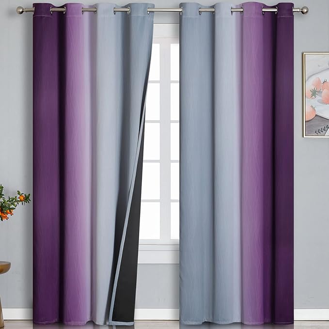 Estelar Textiler Purple and Grey Ombre Blackout Curtains 102 Inches Long by ESTELARTEXTILER