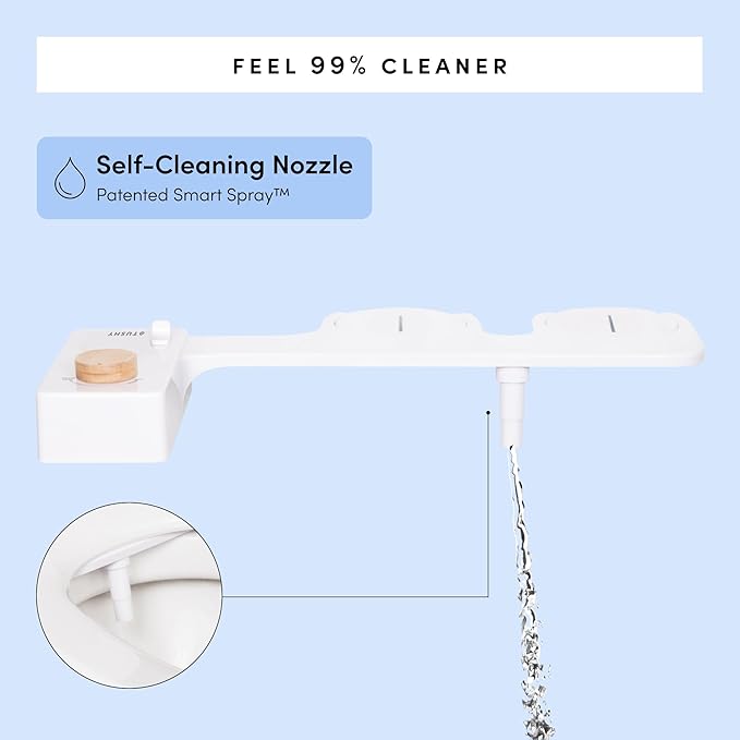 TUSHY Classic 3.0 Bidet Toilet Seat Attachment - A Non-Electric Self Cleaning Water Sprayer with Adjustable Water Pressure Nozzle, Angle Control & Easy Home Installation (Bamboo Knob)
