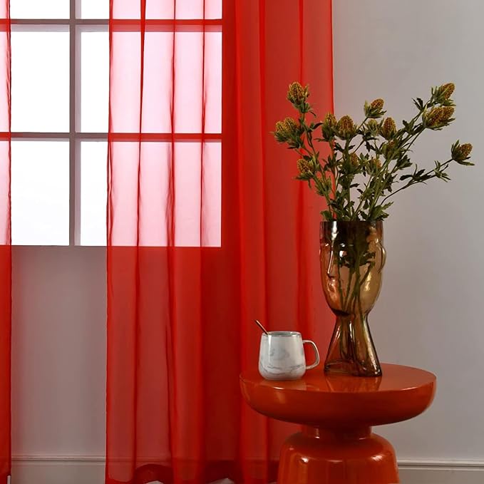 SpaceDresser Sheer Red Curtains 4 Panels Rod Pocket Semi-Sheer Curtain 54 - Image 5