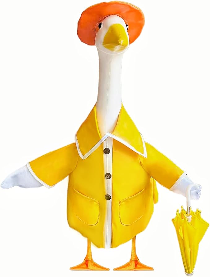 23 Inch Porch Goose Raincoat Outfit with Umbrella– Cement Goose Clothes for Porch Goose Statue, Waterproof Outdoor Goose Outfit for Lawn & Garden Decor