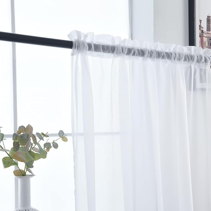 SpaceDresser Sheer White Curtains 4 Panels Rod Pocket Semi-Sheer Curtain 108 - Image 7