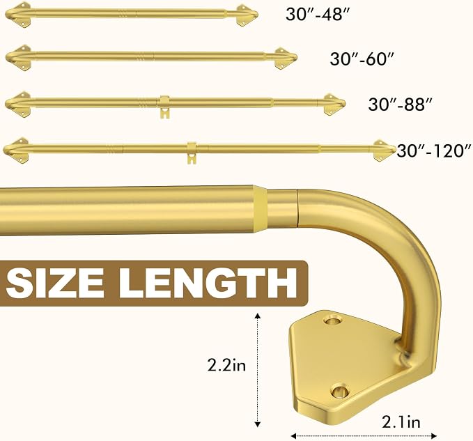 GXOACKJ Gold Curtain Rods for Windows 48 to 84 inch, 5/8 inch Adjustable Wrap - Image 4