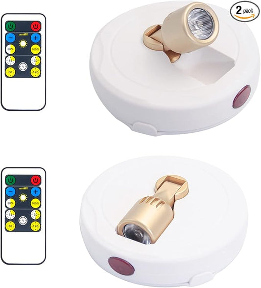 Battery Operated Spotlights, Cordless Picture Light, Dimmable Accent Lighting, Wireless LED Puck Lights, Stick on Lights with Remote for Plant Photo Painting Art Dartboard Portrait