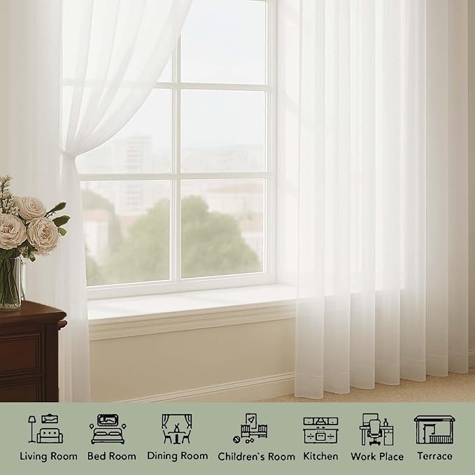 Extra Long Ivory Sheer Curtains 144 inch 2 Panels Set, Translucent Backdrop - Image 3