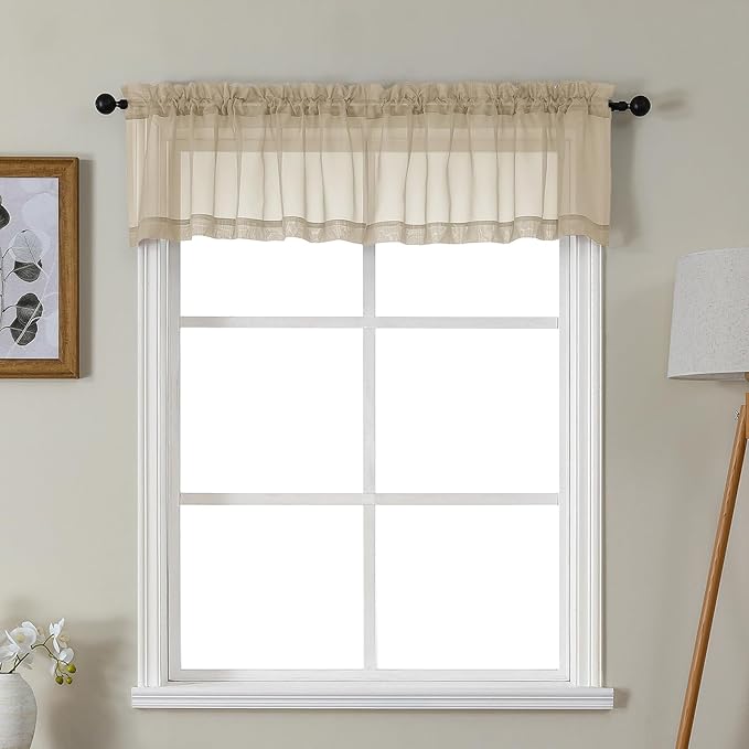 Gwine Taupe Valances for Windows, Small Light Filtering Rod Pocket Cafe Valance by Gwine