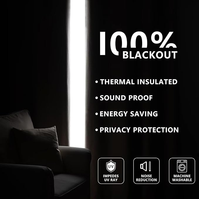 Blackout Curtains 96 Inches Long 2 Panels Set, 100% Black Out Textured Thermal Curtains, Grommet Light Blocking Drapes for Living Room Bedroom Luxury Decor(52W × 96L inch, Greyish White)