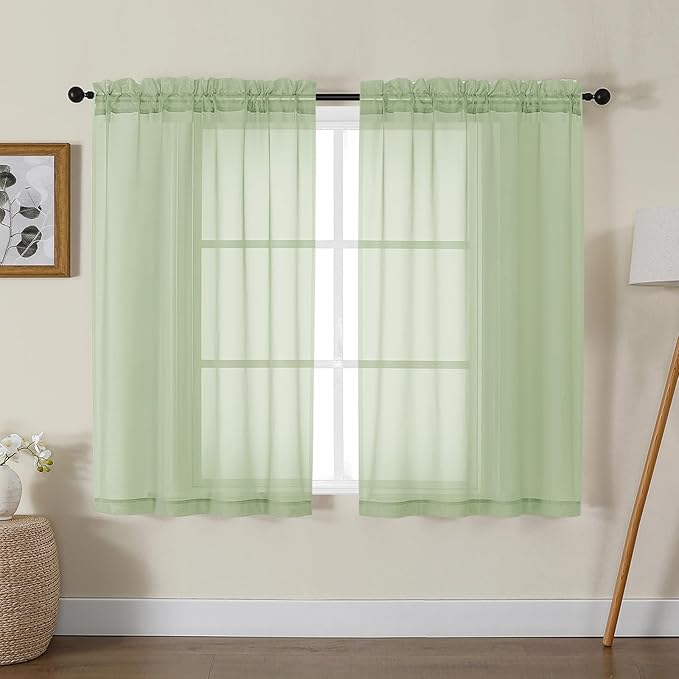 Gwine Light Green Sheer Curtains by Gwine