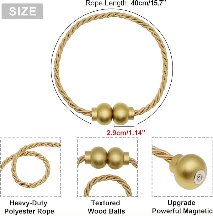 6 Pack Magnetic Curtain Tiebacks Modern Handmade Rope Curtain Tie Backs - Image 3