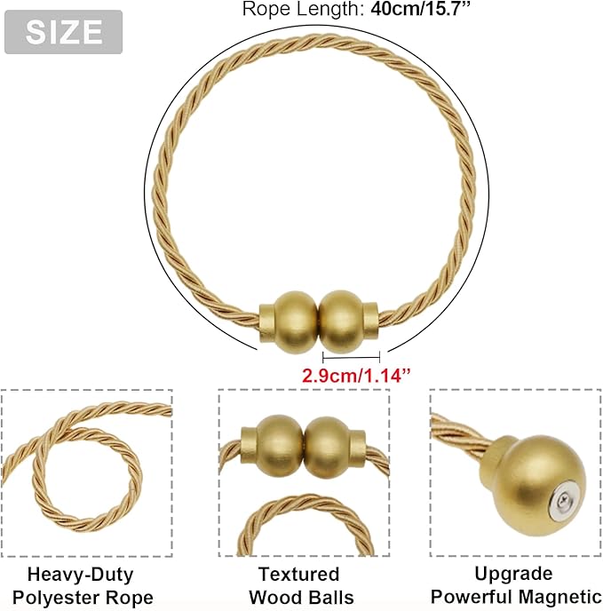 4 Pack Magnetic Curtain Tiebacks Modern Handmade Rope Curtain Tie Backs - Image 3