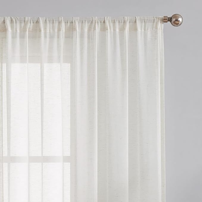 FMFUNCTEX Linen Sheer Curtains for Bedroom, Natural Flax Blend Window Draperies - Image 2