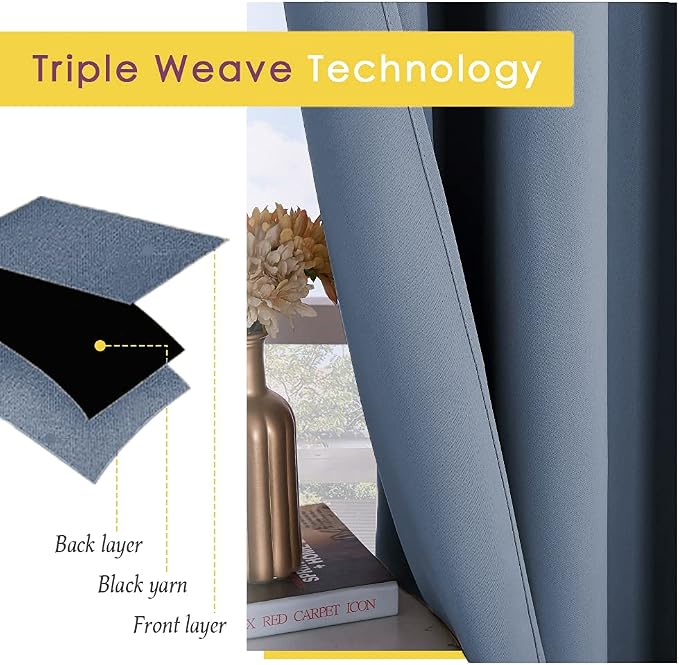 NICETOWN Kitchen Curtains Blackout Drapes, Stone Blue, Thermal Insulated - Image 4