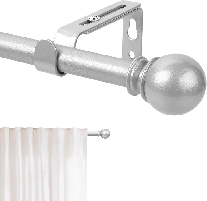Silver Curtain Rod for Windows 48 to 84 or 88 Inch, 5/8 Inch Diameter by Poskena