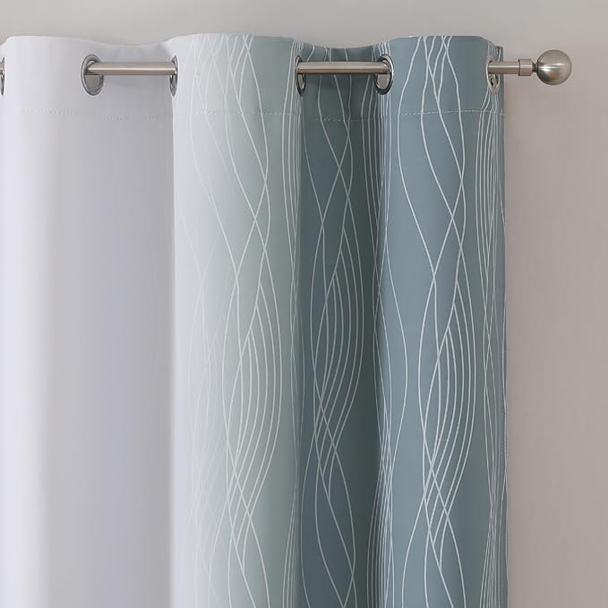 Estelar Textiler Stone Blue and Greyish White Blackout Curtains & Drapes - Image 4