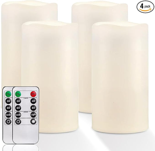 Homemory 6" x 4" Large Waterproof Outdoor Flameless Candles with Remote Control and Timer, Battery Operated Flickering LED Pillar Candles for Indoor Outdoor Lanterns, Porch, Long Lasting, Set of 4