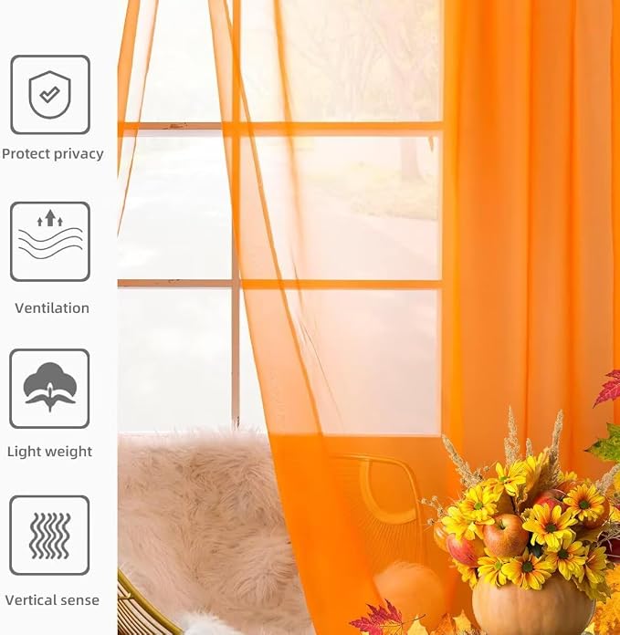 youleyar Solid Sheer Rod Pocket Curtain Voile Draperies 2 Panels White Beige - Image 4