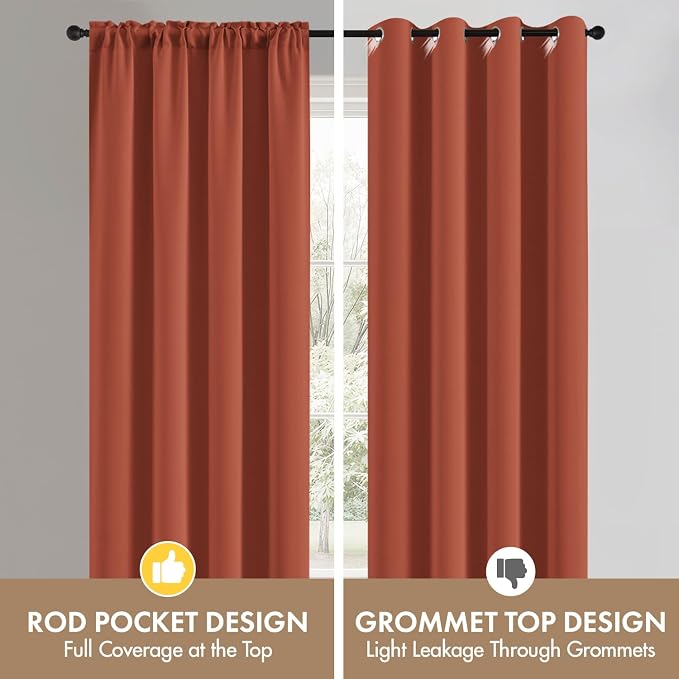 MIULEE 84 Inch Length Burnt Orange Blackout Bedroom Curtains Set of 4 | Thermal - Image 7
