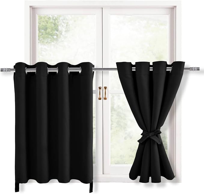 RV Blackout Curtains for Bedroom 52 x 30 Inches Long Black 2 Panels | Thermal by Hiasan