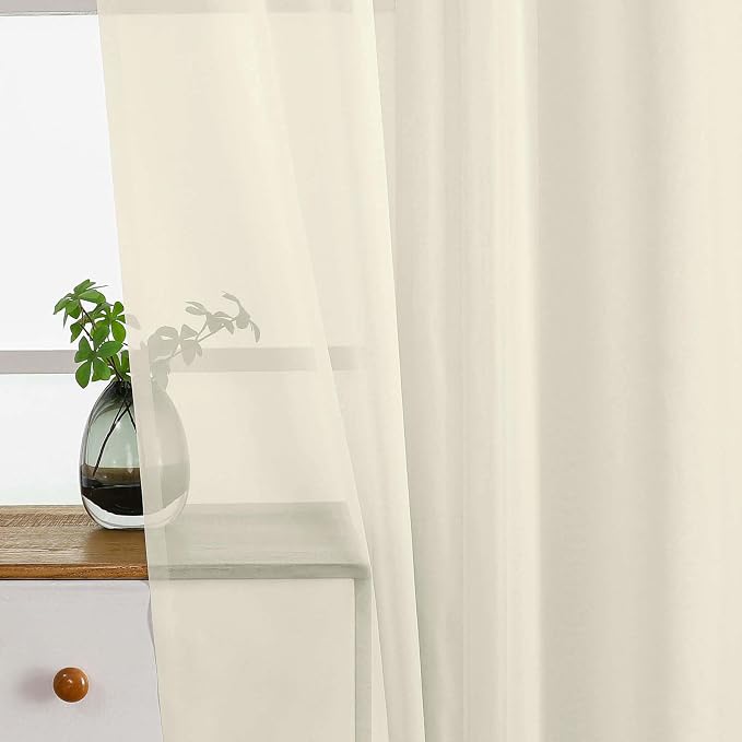 Cream Valances for Windows 14 inch Length 2 Panels Set, Small Voile Sheer - Image 4