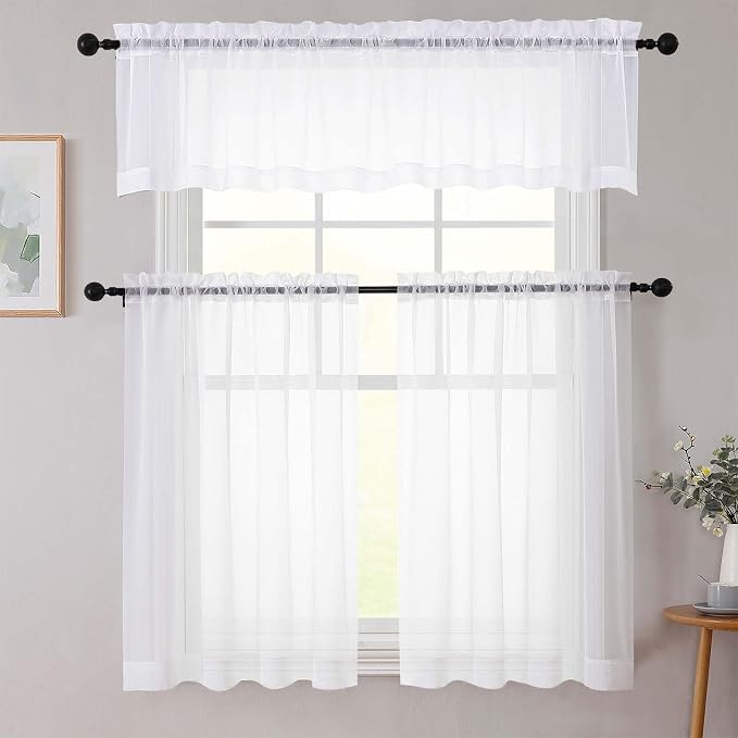 Cafe Curtains 36 Inch Length Tier 2 Pieces, Modern Soft Airy Sheer Kitchen - Image 8